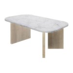 Table basse ovale - quartz - blanc effet marbre - pieds épais en chene - 105 x 58 x 39 cm - diagone Table basse ovale - quartz - blanc effet marbre - pieds épais en chene - 105 x 58 x 39 cm - diagone