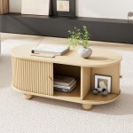 Gutent ? table basse relevable ovale avec rangement ? mdf bois naturel ? dimensions 100x50x40 cm ? capacit� ...