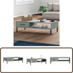 Table basse avec pieds en m�tal gris bois pin massif oslo - table basse - meuble tv - table d'appoint ...