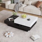 Table basse pivotante noir / blanc - finition brillante et structure double couche, design moderne pour ... Table basse pivotante noir / blanc - finition brillante et structure double couche, design moderne pour ...