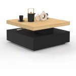 Idmarket ? table basse carr�e pivotante en panneau de particules bois et noir ? plateau rotatif 70x70cm ...