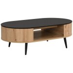 Vente - unique - table basse avec plateau pivotant et 3 niches en mdf et verre trempé - naturel et noir ... Vente - unique - table basse avec plateau pivotant et 3 niches en mdf et verre trempé - naturel et noir ...