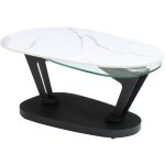 Table basse avec plateaux pivotants en cramique, verre tremp et mtal - effet marbre blanc - nadrya ...