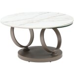 Vente - unique - table basse avec plateaux pivotants en céramique, verre trempé et métal taupe - effet ... Vente - unique - table basse avec plateaux pivotants en céramique, verre trempé et métal taupe - effet ...