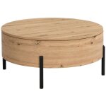 Table basse avec plateau pivotant et coffre de rangement en mdf - naturel - yemelia Table basse avec plateau pivotant et coffre de rangement en mdf - naturel - yemelia