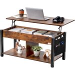 Table basse avec plateau relevable, 1060 x 500 x 488 mm, table basse de salon rectangulaire avec poches ...