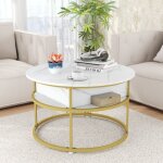 Table basse � plateau relevable table d'appoint ronde de 80 cm avec compartiment cach� et �tag�res lat�rales ...