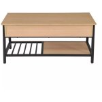 Table basse plateau relevable d�cor bois ch�ne et m�tal noir - galileo