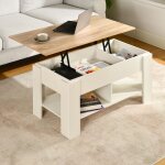 Urban meuble - table basse avec plateau relevable effet bois et blanc 96 x 50