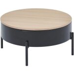 Table basse avec plateau relevable en mdf et mtal - noir et naturel - nimora