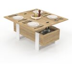 Table basse plateau relevable rectangulaire convertible en table  manger phoenix 97, 5 cm bois et blanc ...
