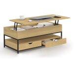 Table basse plateau relevable rectangulaire detroit avec 2 tiroirs design industriel