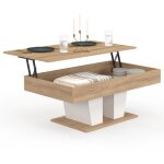 Table basse plateau relevable rectangulaire eliad bois et blanc