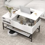 Design in - table basse  plateau relevable table de salon avec compartiment cach et etagre de rangement ...
