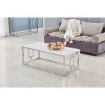 Homy france - table basse plateau en verre marbr blanc pieds chroms 120 cm - sophie