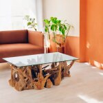 Pier import - table basse plateau en verre sur racine de teck arizona Pier import - table basse plateau en verre sur racine de teck arizona