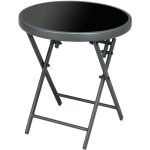 Table basse pliable d'appoint dia. 45 cm acier gris plateau verre trempé noir Table basse pliable d'appoint dia. 45 cm acier gris plateau verre trempé noir