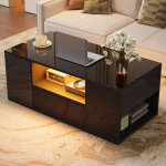Table basse avec rangement, 1 tiroir + 2 coffres, led pilotable par app, panneaux de particules, noir ...