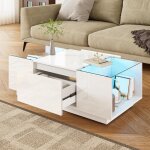 Table basse avec rangement ? table basse de salon avec �clairage led et tiroirs ? design laqu� brillant ...