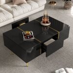 Table basse rectangle 100x60 cm, noir laqu� brillant avec 2 tiroirs, table d'appoint de canap� , mdf ...