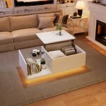 Hauss spole - table basse rectangle blanc, led, avec rangement, rglable en hauteur, table d'appoint ...