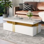 Hauss spole - table basse rectangulaire 100�50�40cm, 2 tiroirs, motif marbre, table de salon, table d'appoint, ...