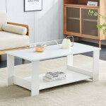 Table basse rectangulaire 2 niveaux, mdf effet bois, blanche ? gain de place pour petit salon, 110�55�42 ...