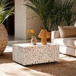 Table basse rectangulaire en bois artisanal incrust kala