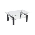 Laoa - table basse rectangulaire double couche en verre tremp, pieds en tube de fer, 100x60x43cm, noir ...