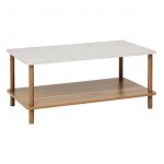 Table basse rectangulaire avec �tag�re inf�rieure, coloris blanc / marron - longueur 90 x profondeur ...