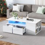 Table basse rectangulaire led avec rangement, 2 tiroirs, table d'appoint de canap�, salon / chambre, ...