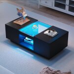 Hauss spole - table basse rectangulaire noir, plateau en verre, led, avec rangement ouvert, 2 tiroirs, ... Hauss spole - table basse rectangulaire noir, plateau en verre, led, avec rangement ouvert, 2 tiroirs, ...