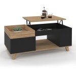 Table basse rectangulaire plateau relevable et plateau amovible avec coffre lola bois et noir