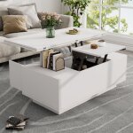 Table basse rectangulaire relevable avec rangement, 2 portes, 100×50×40cm, coloris blanc Table basse rectangulaire relevable avec rangement, 2 portes, 100×50×40cm, coloris blanc