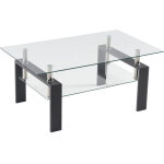 Table basse rectangulaire en verre tremp� double niveau avec pieds en fer noir 100 x 60 x 43 cm