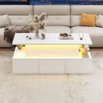 Table basse relevable 100x50x40 cm avec 4 tiroirs et clairage led, port usb, tagre ouverte, rangement ...