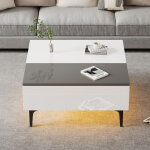 Table basse relevable 70x70x35 cm avec rangements et �tag�res dissimul�s, 1 tiroir et �clairage led, ...
