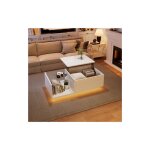 Okwish - table basse relevable blanche brillante, table de salon avec rangement et étagères, 50x100x(33 ... Okwish - table basse relevable blanche brillante, table de salon avec rangement et étagères, 50x100x(33 ...