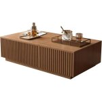 Table basse relevable carr�e, structure bois et m�tal, couleur noyer, grain du bois