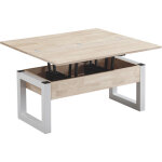 Table basse relevable et extensible coloris ch�ne nordique / blanc - longueur 110 x profondeur 102 - ...