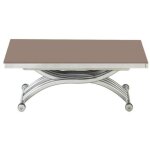 Table basse relevable - giovanni marchesi - zen - verre capuccino - extensible - 10 couverts