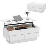 Homcom ? table basse relevable avec compartiment cach� et 2 tiroirs ? surface m�lamin�e blanche ? dimensions ...