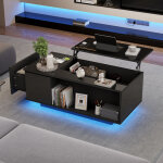 Table basse relevable, avec led, 1 tiroir, table de salon et de chambre, panneaux de particules, 100�50�40cm, ...