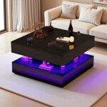 Table basse - relevable - led rgb - rangement intelligent - finition brillante noire 78cm