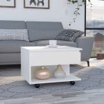 Tuhome concept - table basse relevable luanda, sur roulettes, blanc
