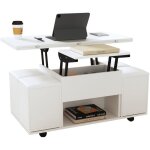Table basse relevable multifonction blanche 2 - en - 1, grand espace, design moderne