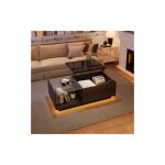 Okwish - table basse relevable noire brillante, table de salon avec rangement et �tag�res, 50x100x(33 ...