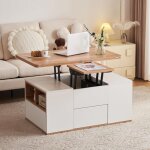 Table basse relevable avec plateau pliant, table basse moderne multifonctionnelle avec 3 tiroirs et compartime ...