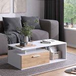 Table basse roland, ch�ne blanc / force de l'or, 118x59cm, vicco