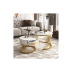 Lunsy - table basse ronde 2 en 1 en mdf, table d'appoint avec plateau en marbre et tiroirs en rotin synthétiqu ... Lunsy - table basse ronde 2 en 1 en mdf, table d'appoint avec plateau en marbre et tiroirs en rotin synthétiqu ...